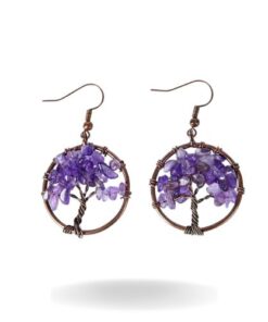 paire de boucles d'oreilles arbre de vie en pierre naturelles violette