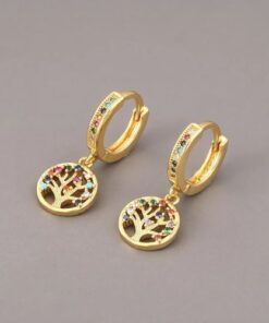 paire de boucles d'oreilles arbre de vie en or