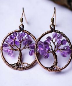 boucles d'oreilles arbre de vie en pierre naturelles violette