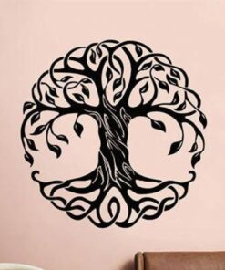 stickers arbre de vie noir sur mur rose