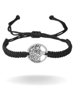 bracelet noir arbre de vie avec médaillon acier inoxydable argent