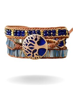 bracelet arbre de vie en tresse avec des pierres de lapis lazuly