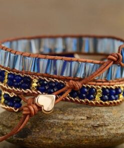 bracelet arbre de vie en tresse avec des pierres de lapis lazuly de dos