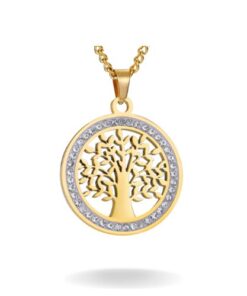 collier arbre de vie en or avec pierre de zircon