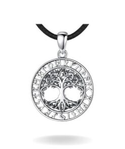 collier arbre de vie viking ygdrasil en argent avec chaine en cuir