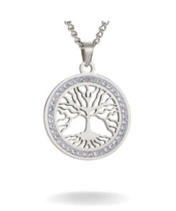 collier arbre de vie en acier inoxydable plaqué argent