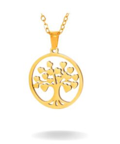 collier arbre de vie avec des feuilles en forme de coeur