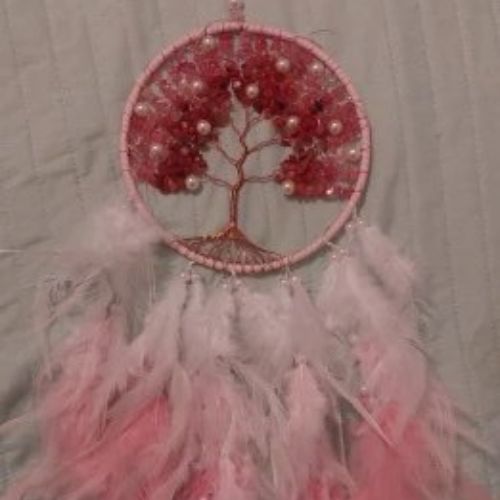macramé attrape rêve arbre de vie rose