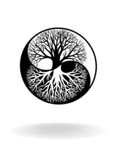 sticker arbre de vie noir en forme de yin et de yang