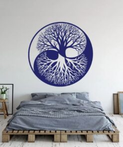 sticker arbre de vie bleu en forme de yin et de yang