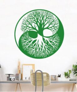 sticker arbre de vie vert en forme de yin et de yang