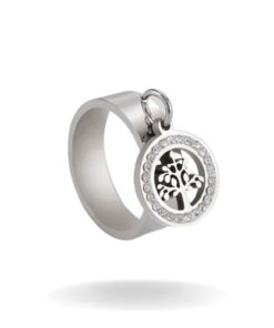 bague anneau en acier avec pendentif arbre de vie