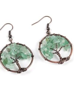 boucle d'oreille arbre de vie verte en pierre aventurine