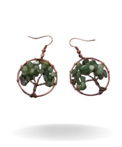 boucle d'oreille arbre de vie verte en pierre aventurine