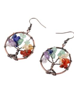 boucle d'oreilles arbre de vie pierre 7 chackras