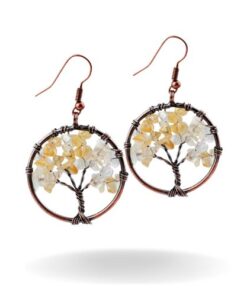 boucles d'oreilles arbre de vie jaune en pierre de citrine