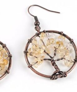 boucles d'oreilles arbre de vie jaune en pierre de citrine