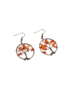 boucles d'oreilles en pierres naturelles Red agathe arbre de vie