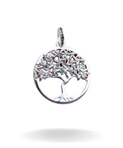 pendentif arbre de vie en argent certifié et pierre de zircon colorée