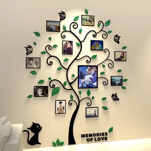 arbre de vie sticker photo généalogique avec feuilles vertes