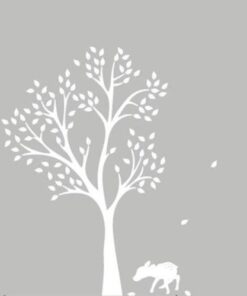 stickers arbre de vie blanc sur fond gris avec un petit faon