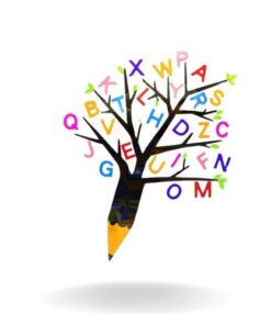 sticker arbre de vie pour enfant avec des lettres alphabets de couleurs