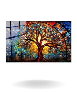 tableau arbre de vie coloré style contemporain et abstrait multicolore