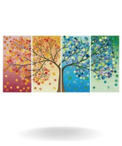 tableau en quatre panneaux avec un arbre de vie